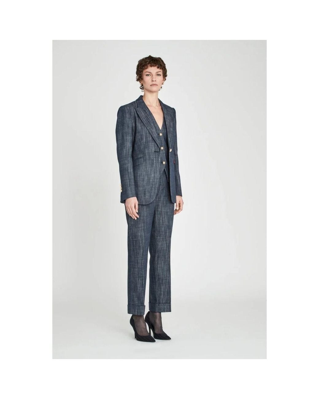 The Extreme Collection Blue Denim Fitted Blazer With Buttons Milán