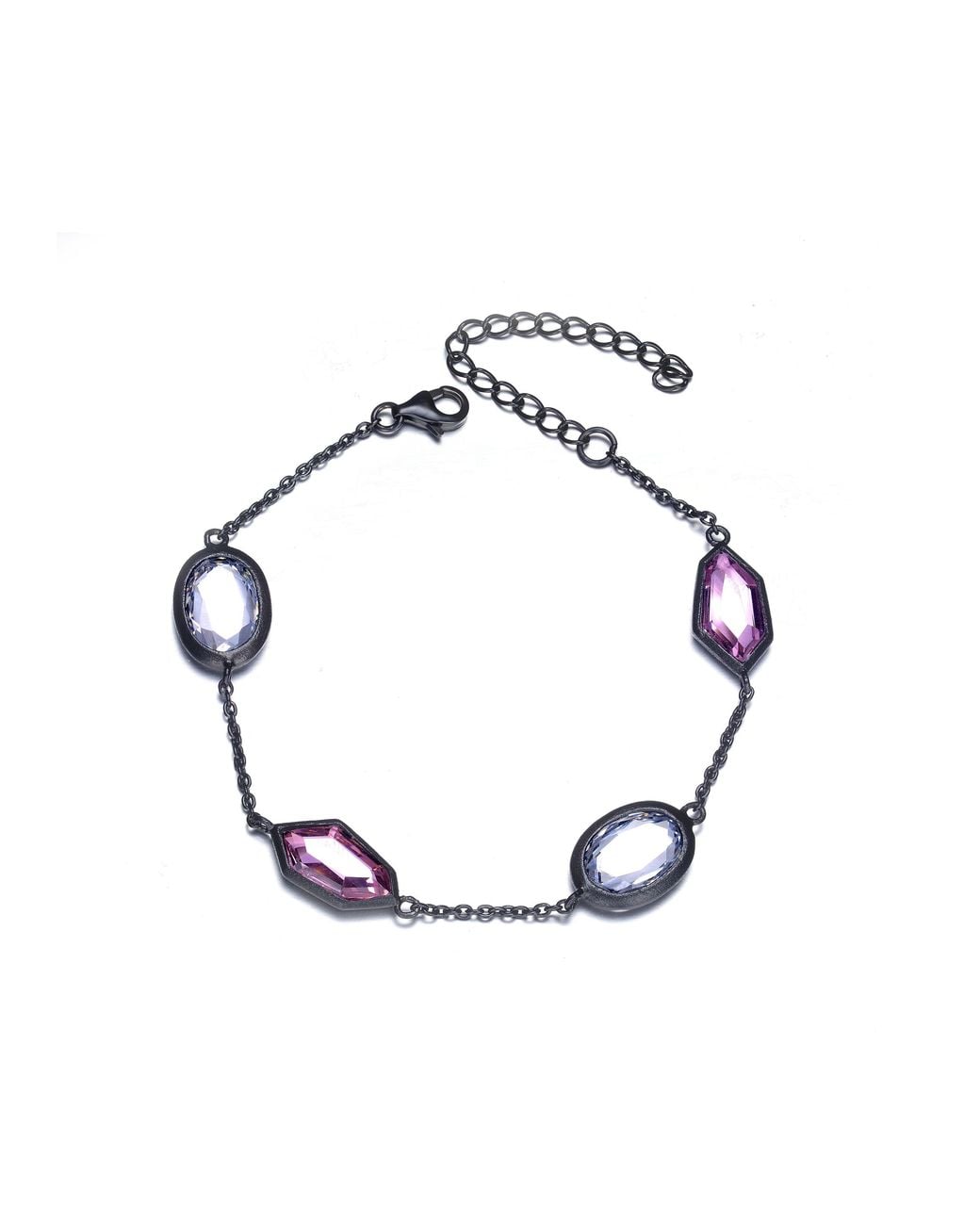 Genevive Jewelry Metallic Sterling Plated With Oval Cubic Zirconia Bracelet