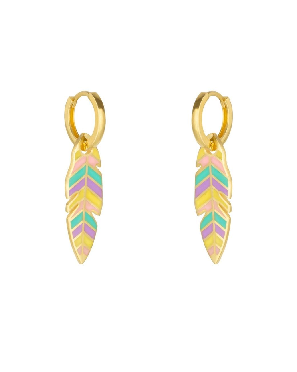 Spero London Yellow Feather Leaves Enamel Hoop Earrings