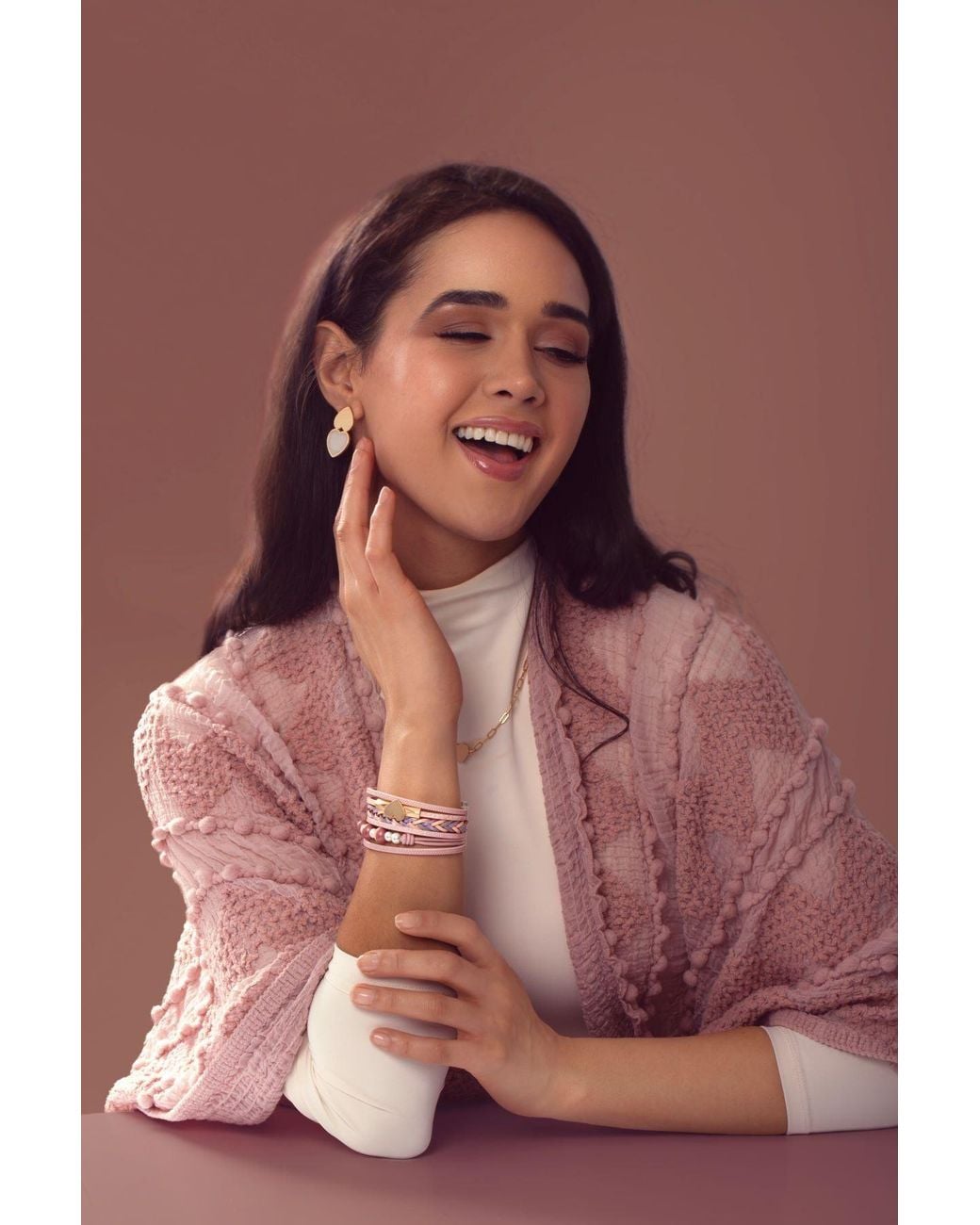 Saachi Pink Leather Wooden Beaded Bracelet