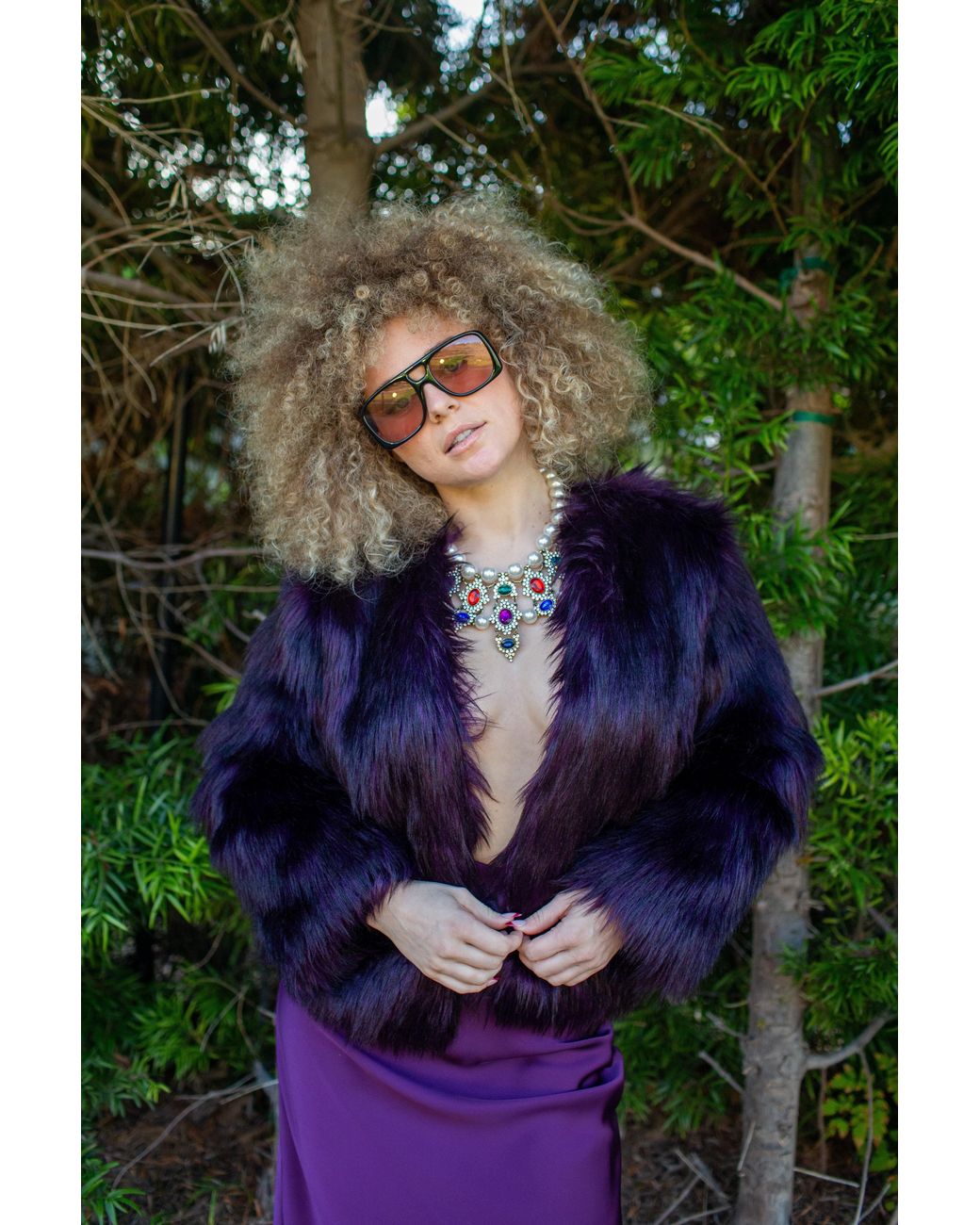 Jennafer Grace Purple Shadow Amethyst Faux Fur Jacket