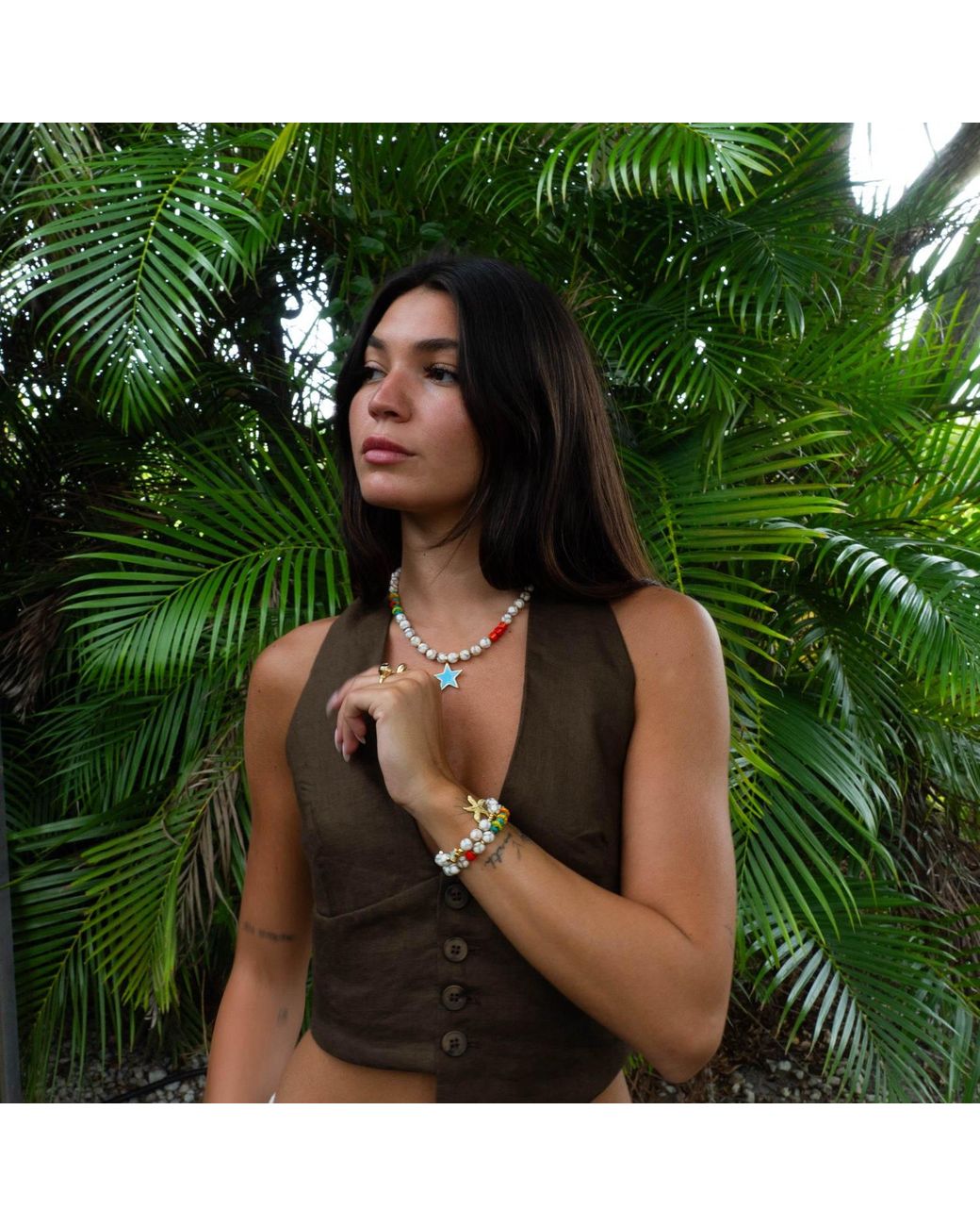 Ebru Jewelry Metallic Star Tibetan Agate Choker Summer Necklace