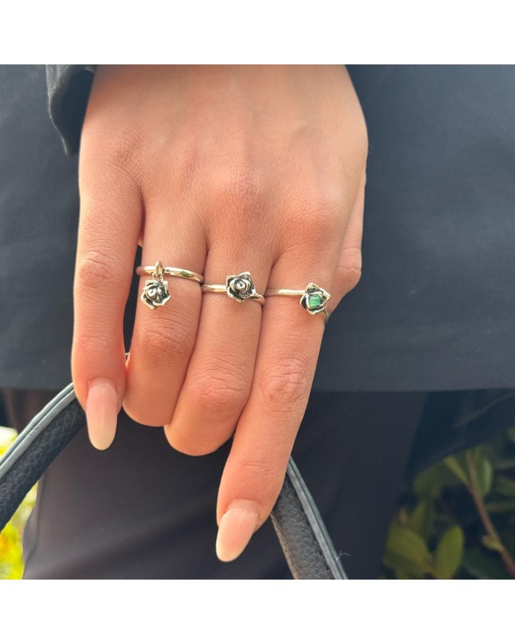 Unaloe Metallic Magnifica Ring Tarnished Sterling Emerald