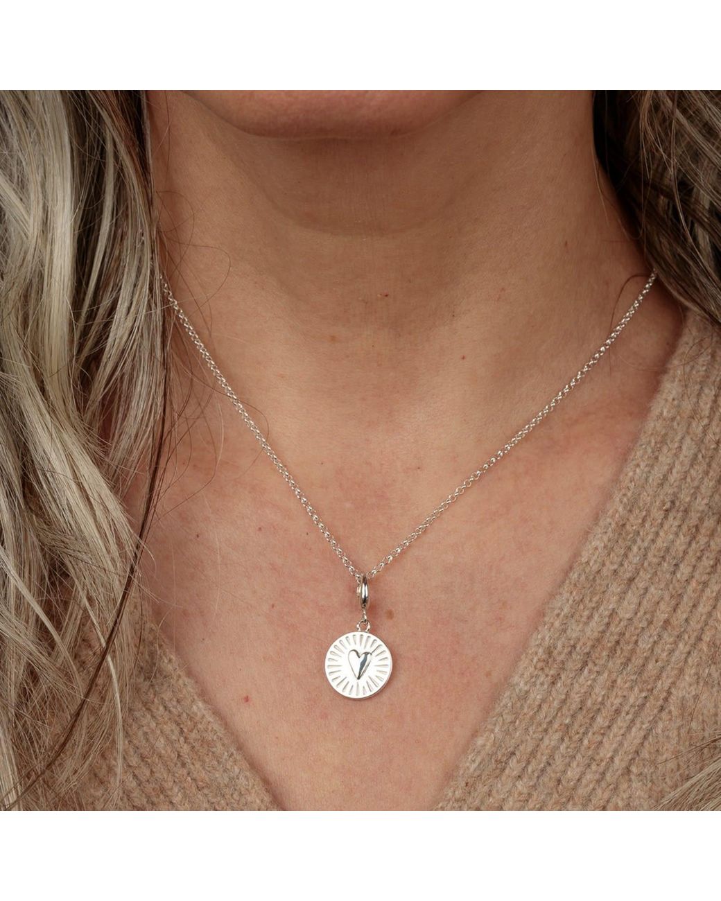 Lily Charmed Metallic Sterling You Have My Heart Disc Charm Necklace
