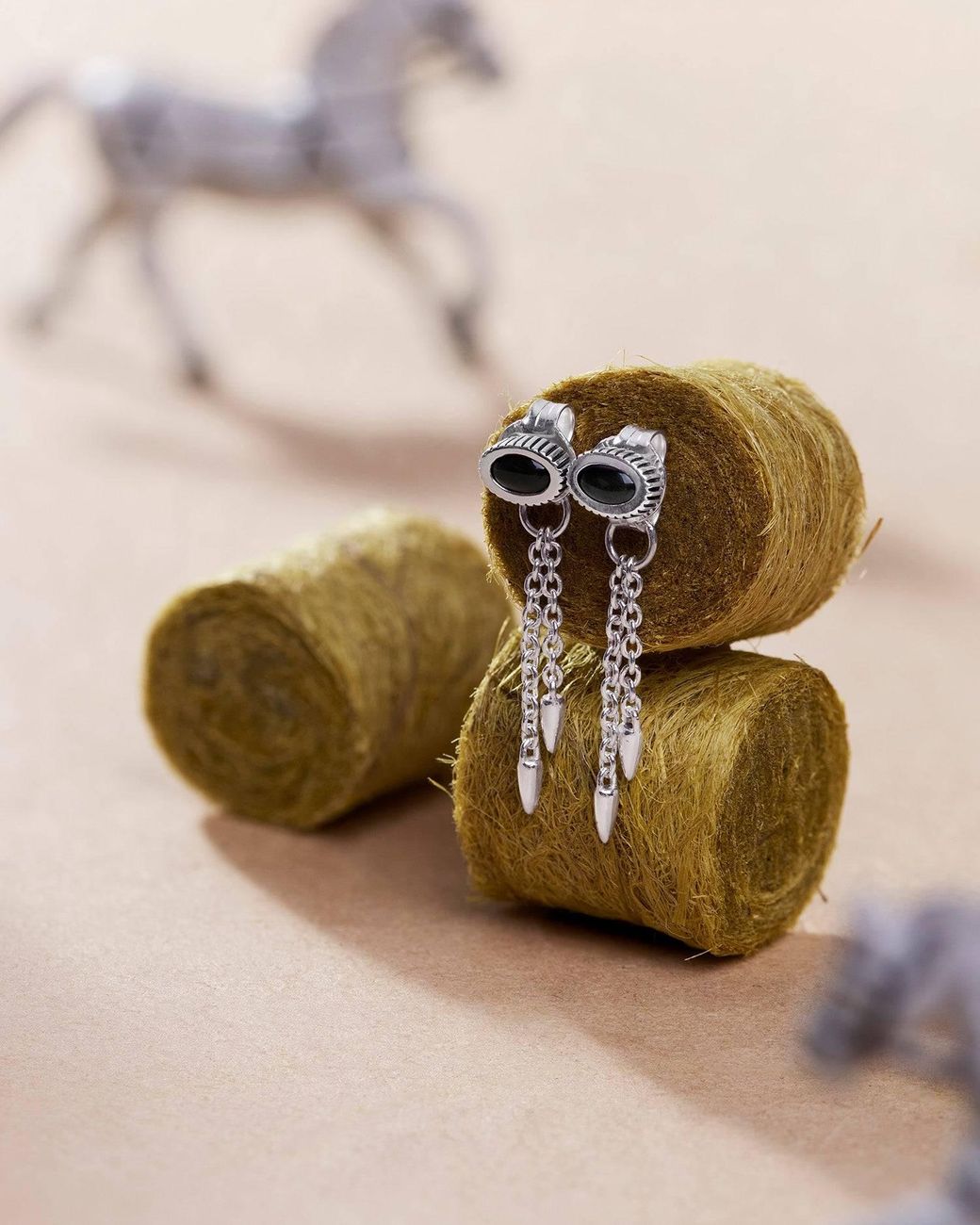 Stone Fruit Metallic Bolo Chain Earrings