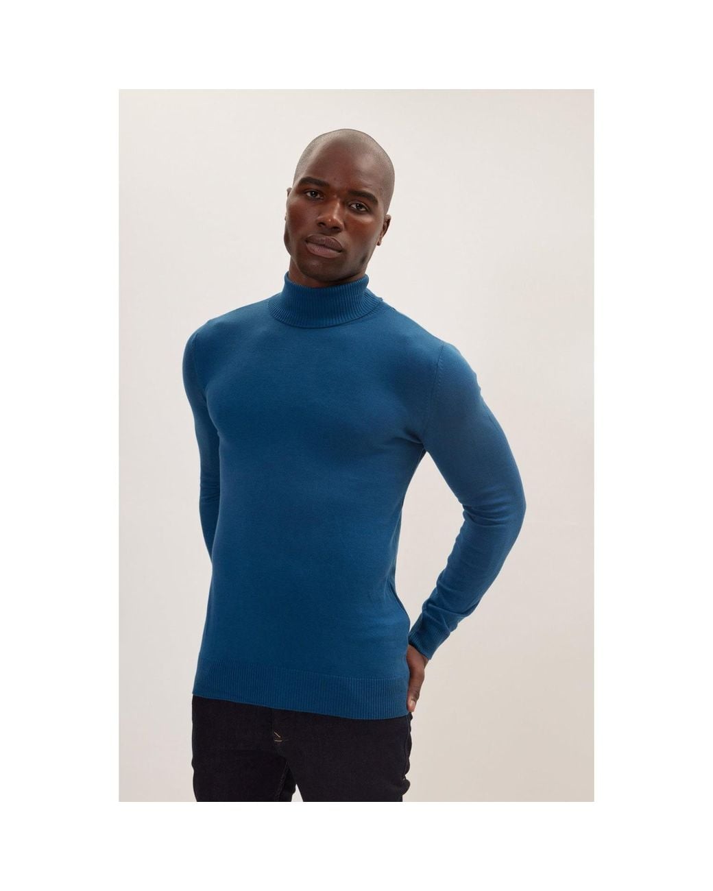Ron Tomson Blue Classic Roll Neck Sweater for men