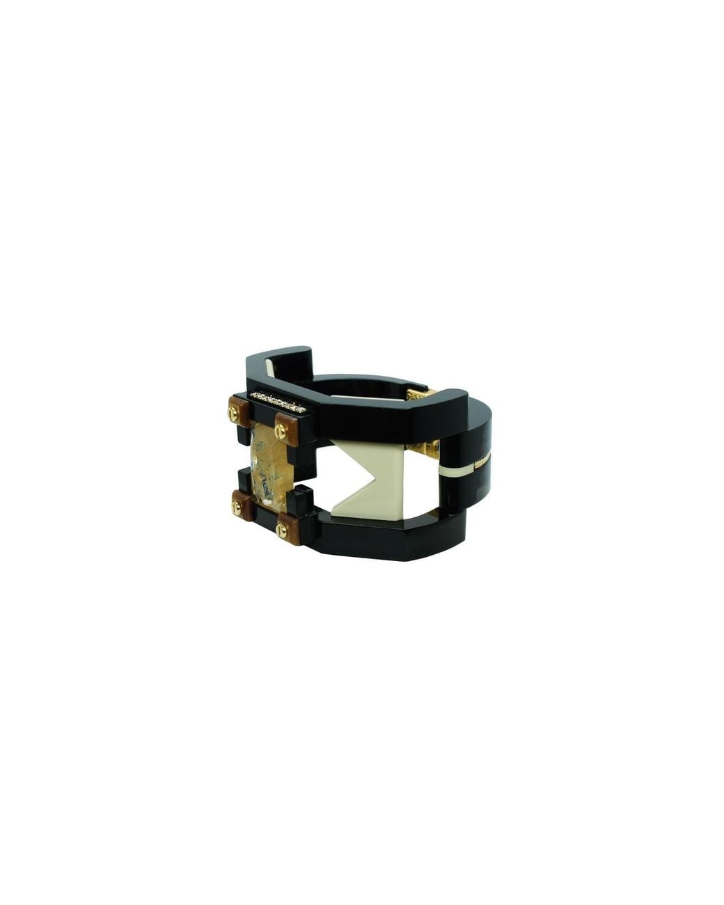 Gissa Bicalho Black Handmade Acrylic Bracelet Deco Rectangular Shaped Stone Kahki