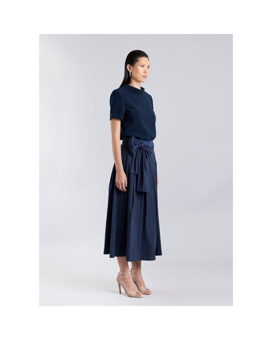 The Extreme Collection Blue Midi Skirt Taffeta With Waist Tie