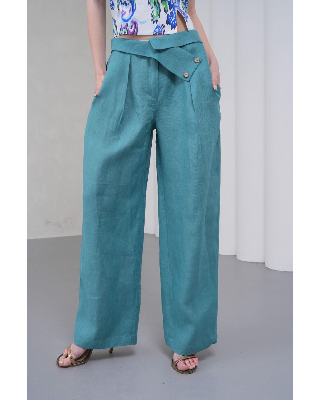 Lumina Eligma Blue The Wrapline Linen Trouser