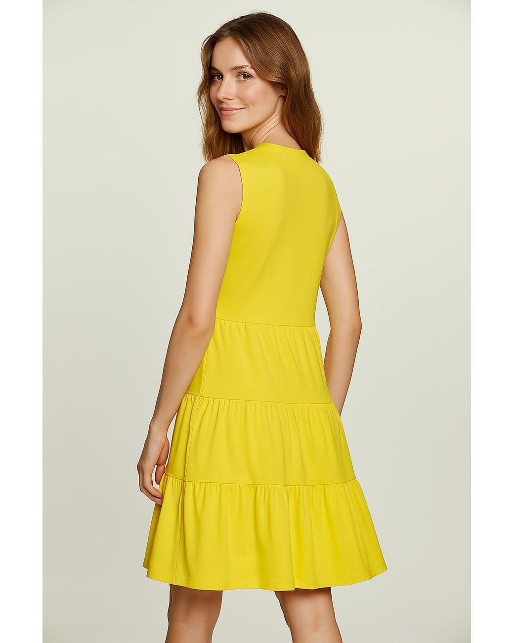 Conquista Yellow Sleeveless V-Neck Jersey Dress
