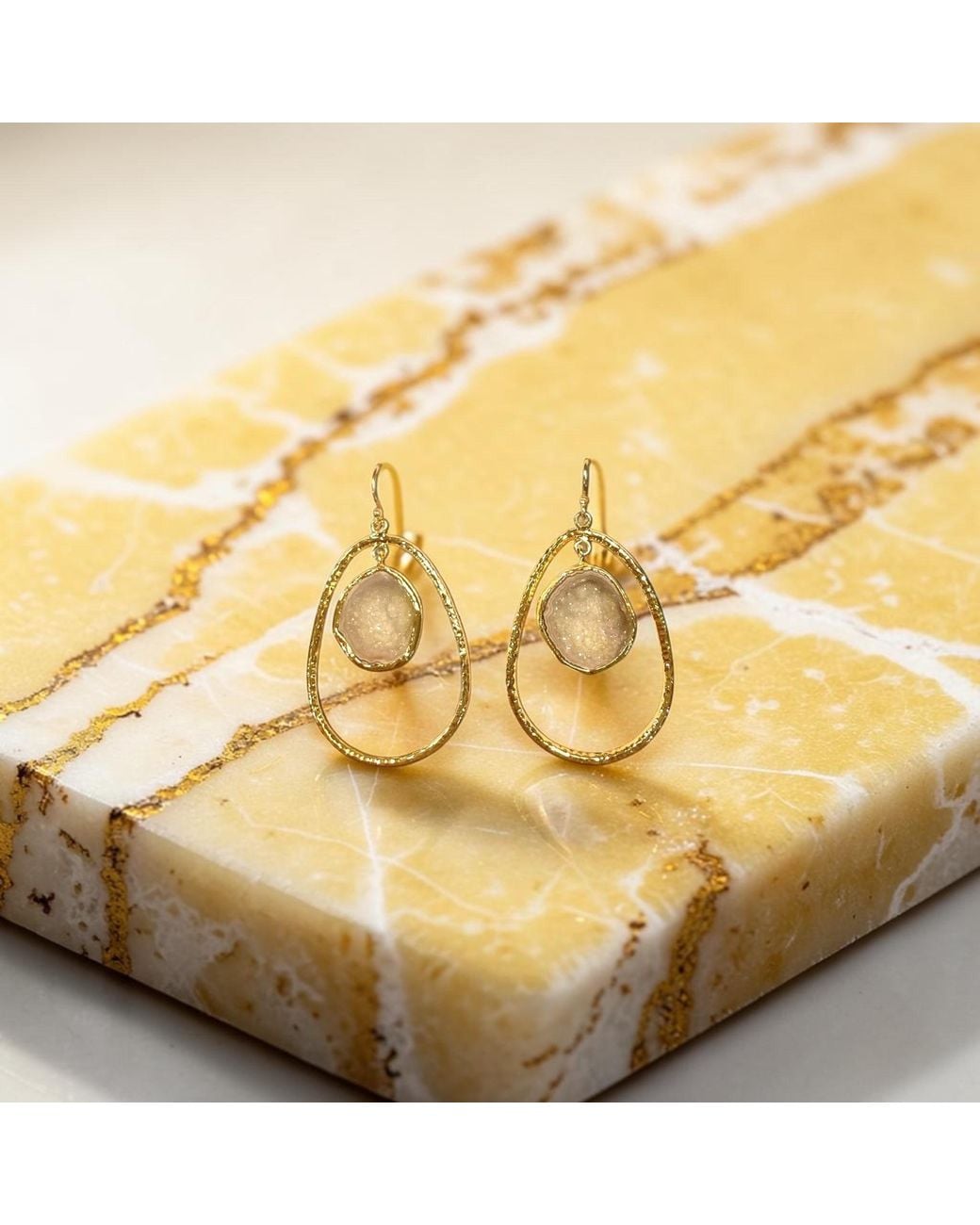 Magpie Rose Metallic Neutrals Hoop Rock Drops Earring
