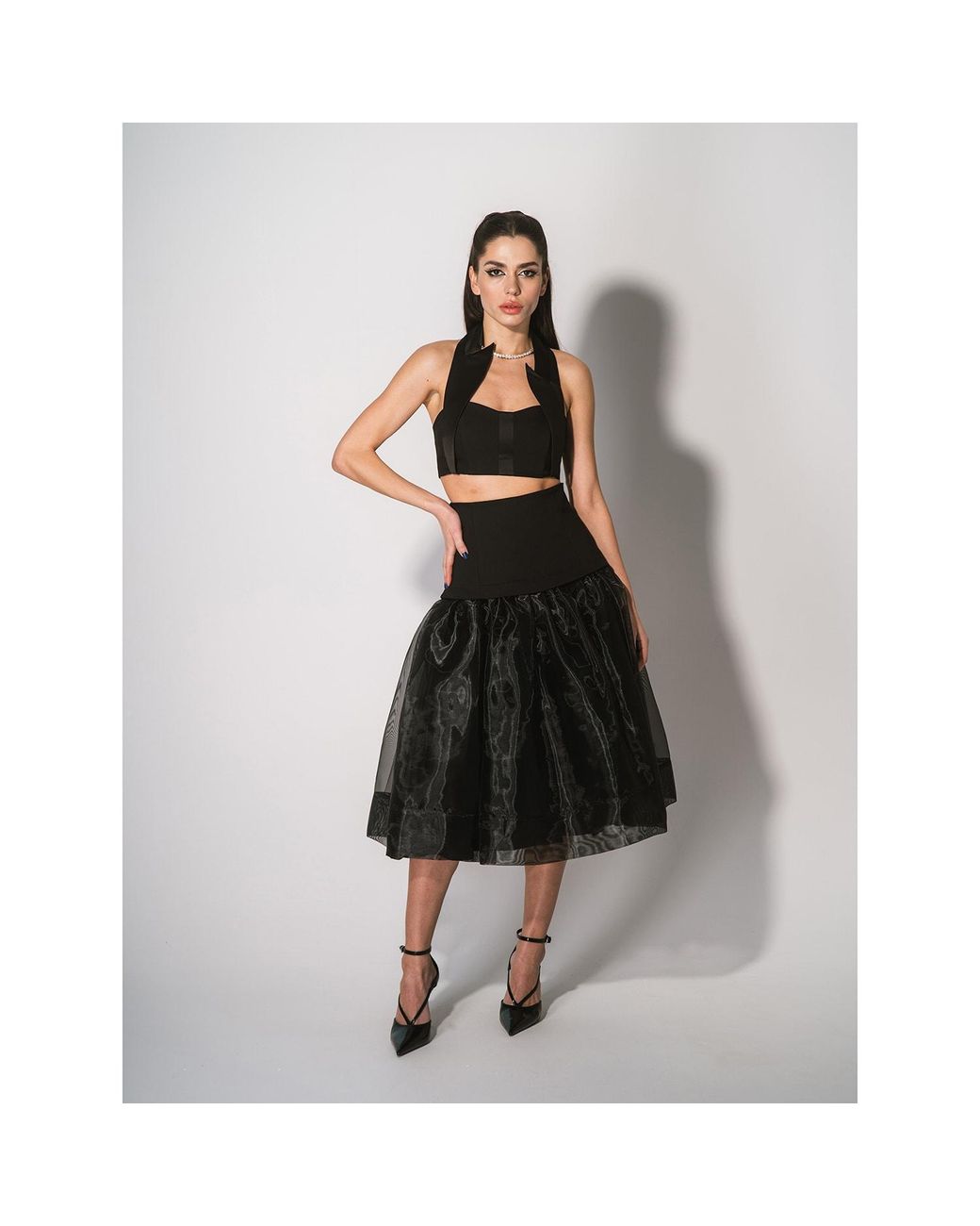 Tia Dorraine Blue Swan Organza A-Line Midi Skirt