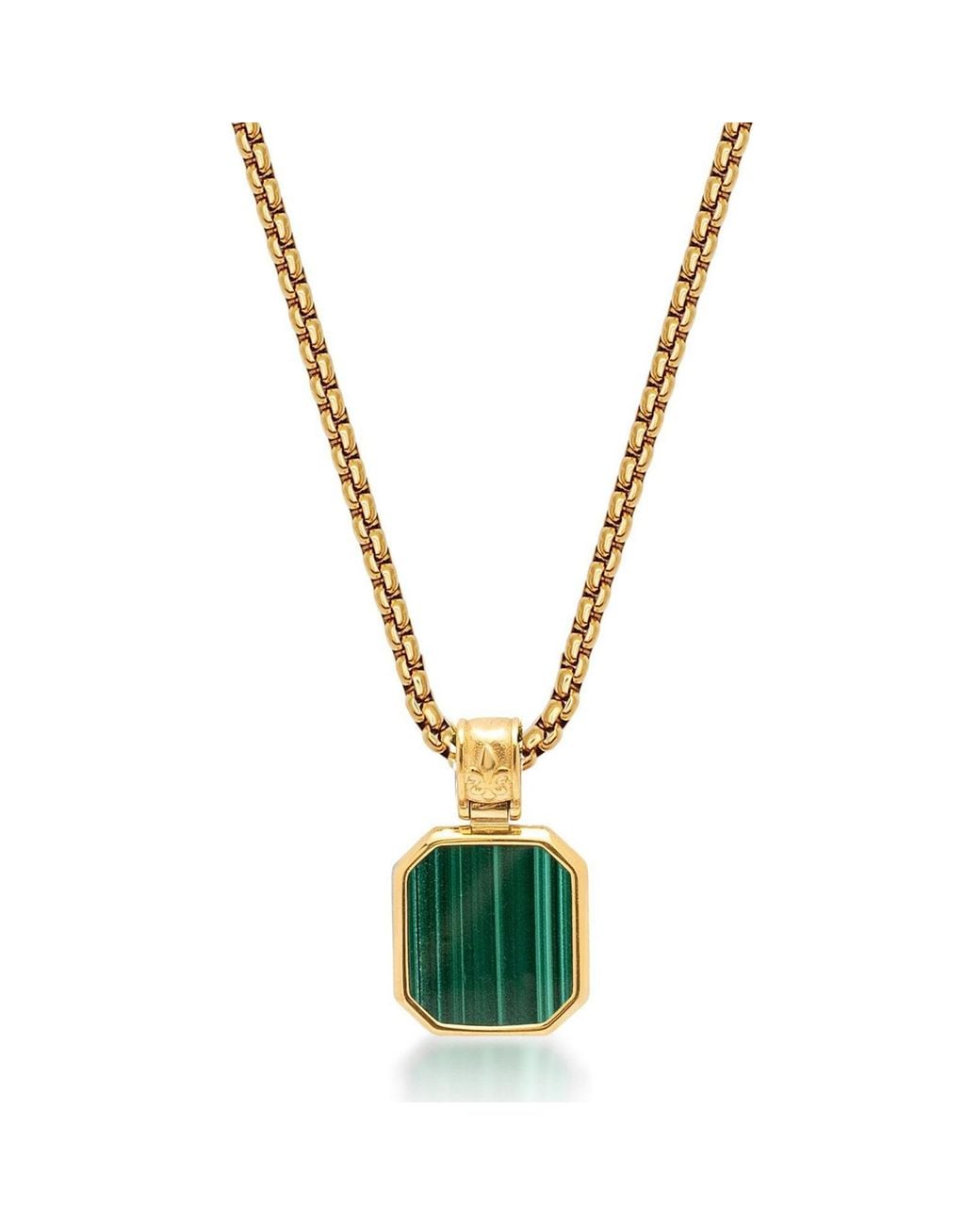 Nialaya Metallic Necklace With Square Malachite Pendant for men
