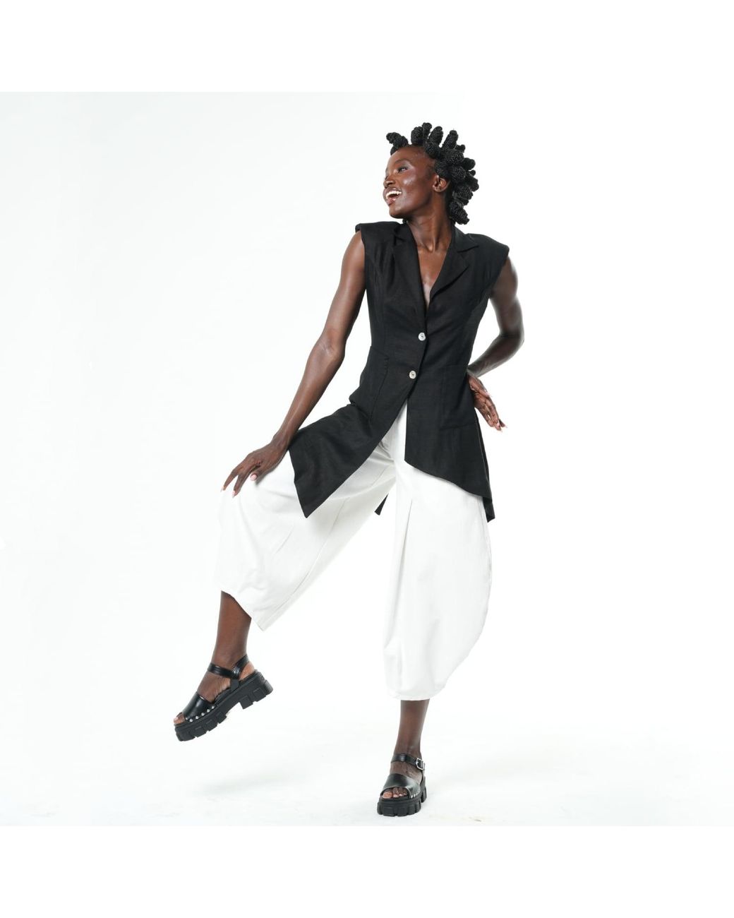 Metamorph White Voluminous Leg Denim Trousers