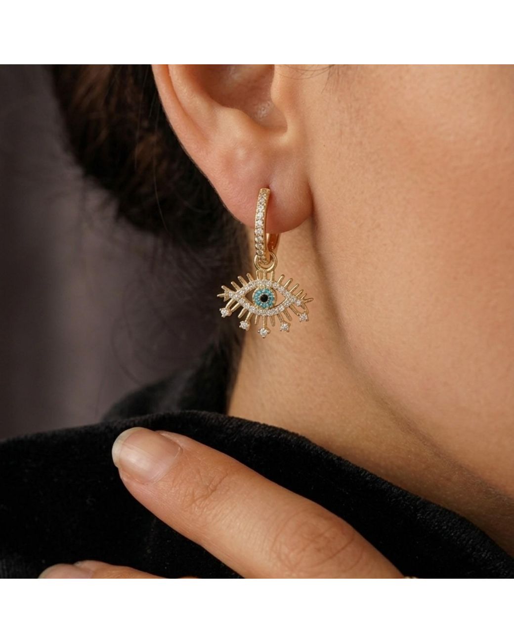 Spero London Metallic Evil Eye Earring Eye Eyelash Pave Sterling Earring