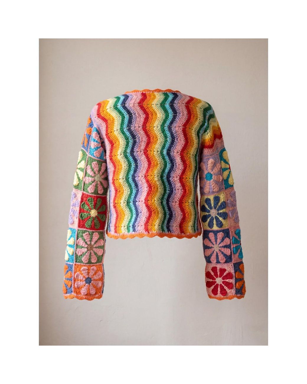 Ana Chic Red Stripe Handmade Crochet Cropped Cardigan