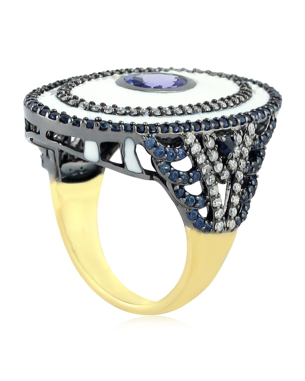 Artisan Metallic 18K Oxidized & Tanzanite, Sapphire, Diamond & Enamel Statement Ring