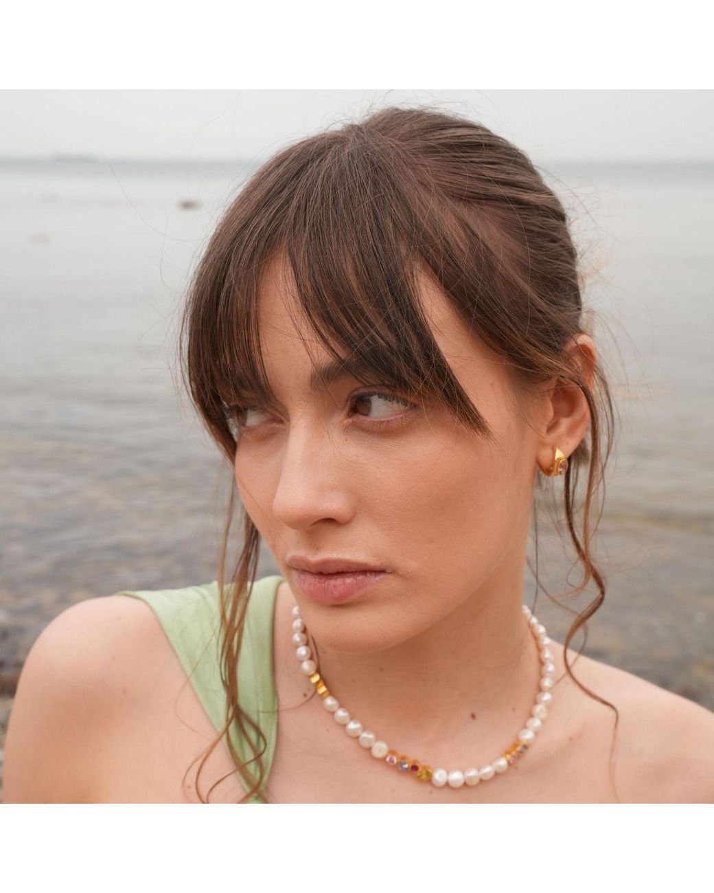 LINYA JEWELLERY Metallic Lina Drop Stone Huggie Earrings