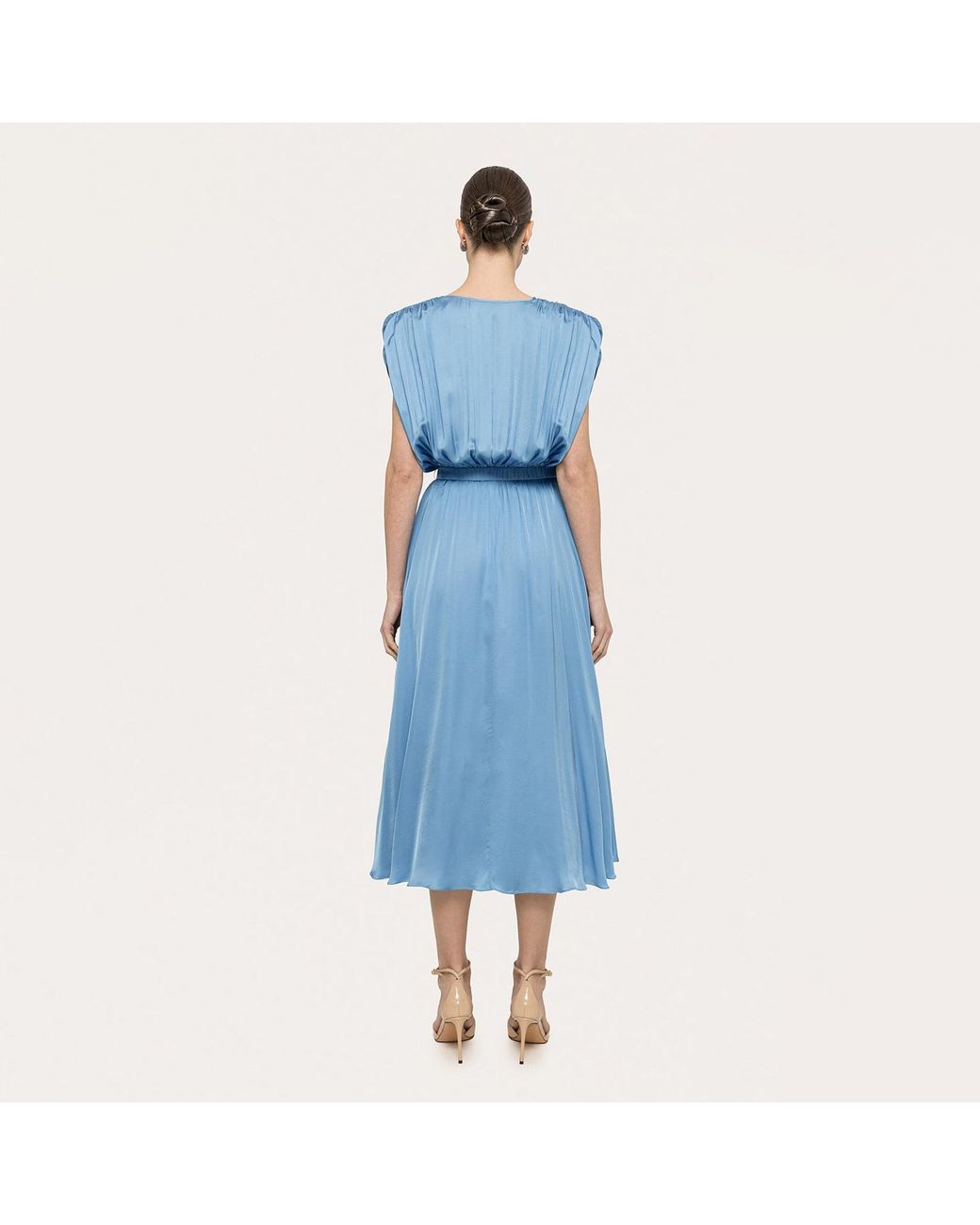 Nissa Blue Belted Viscose Midi Dress Baby