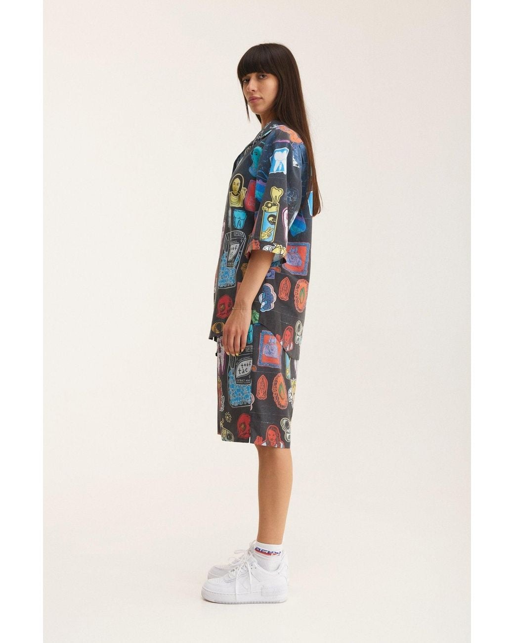 mysimplicated Blue Short Sleeve Shirt And Bermuda Set With Stickers Design