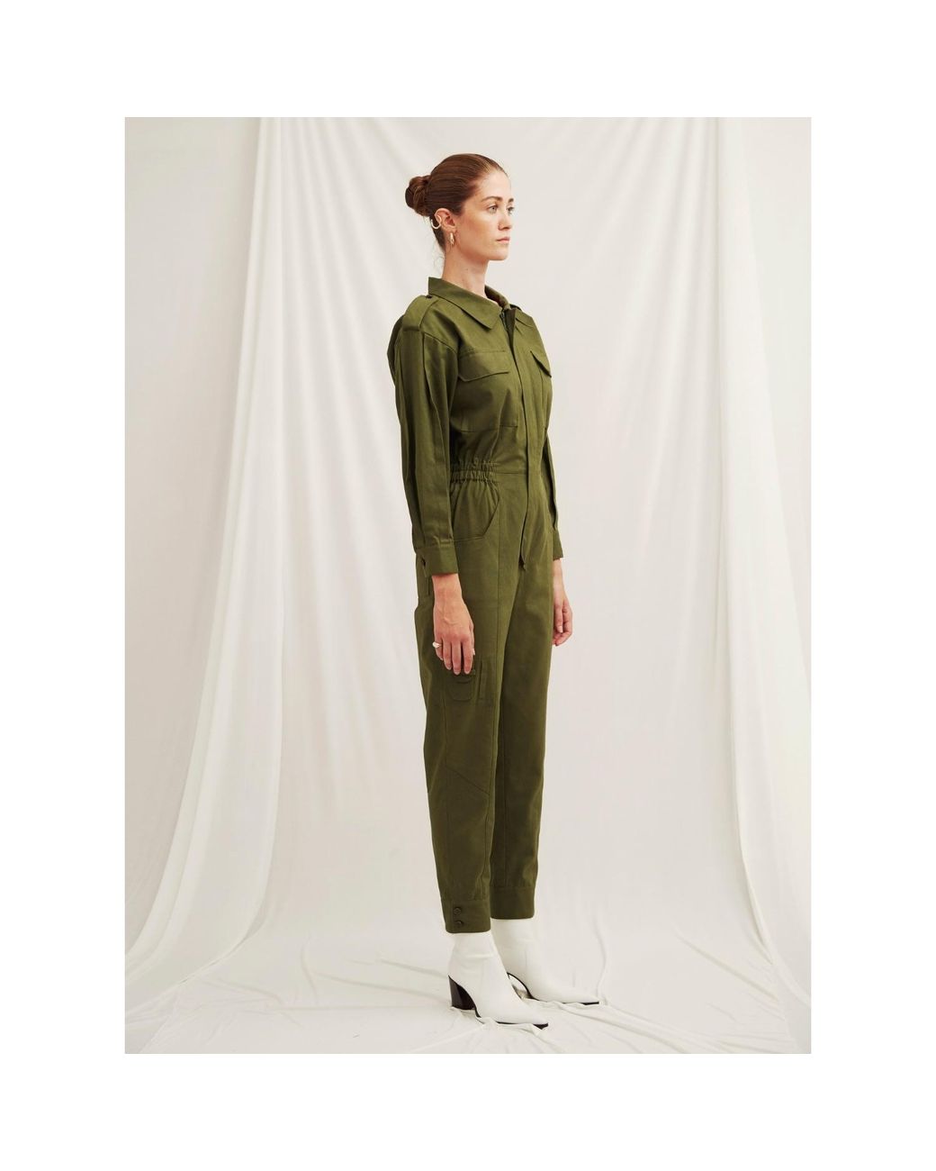 NAZLI CEREN Green Dorothy Zipped Cotton Jumpsuit