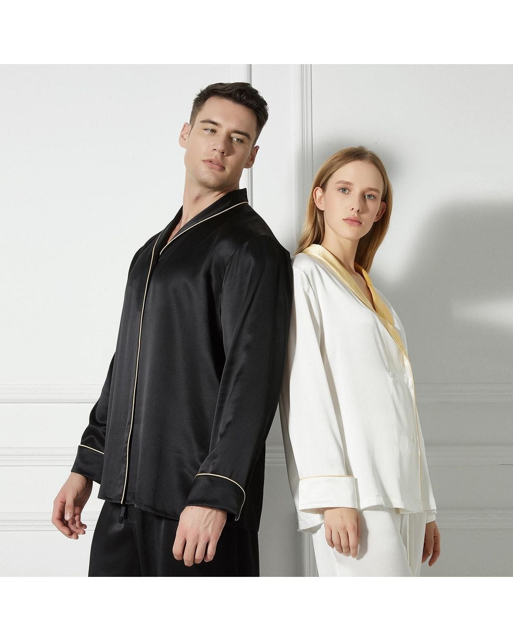 Soft Strokes Silk Black Daffodils Pure Silk Long Sleeve Pyjama Set For for men