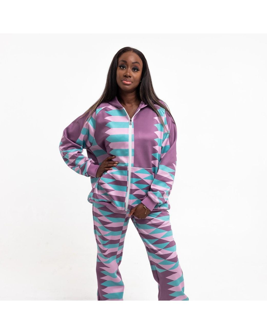 Ohema Ohene Blue Co-Ord Kente Print Hooded Tracksuit