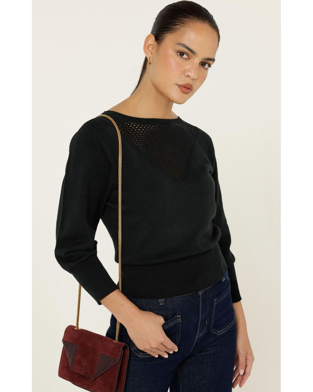 SACHA DRAKE Black Chloe Three Quarter Sleeve Knit Top