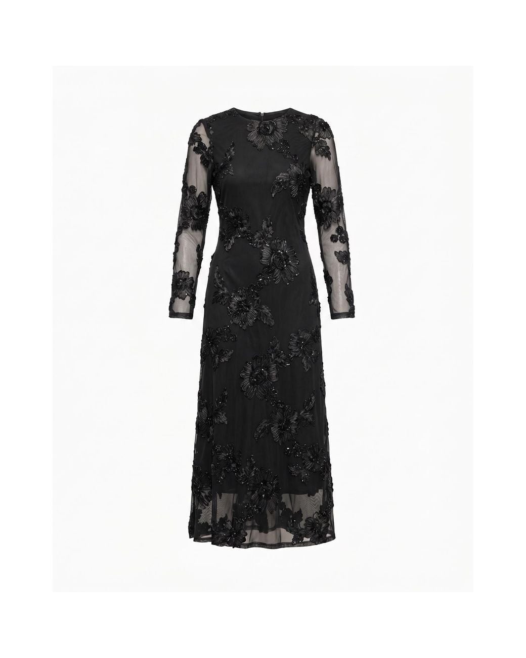 Tantra Spain Sl Black Long, Fitted Tulle Dress With A Open Back And Embroidered Flowers