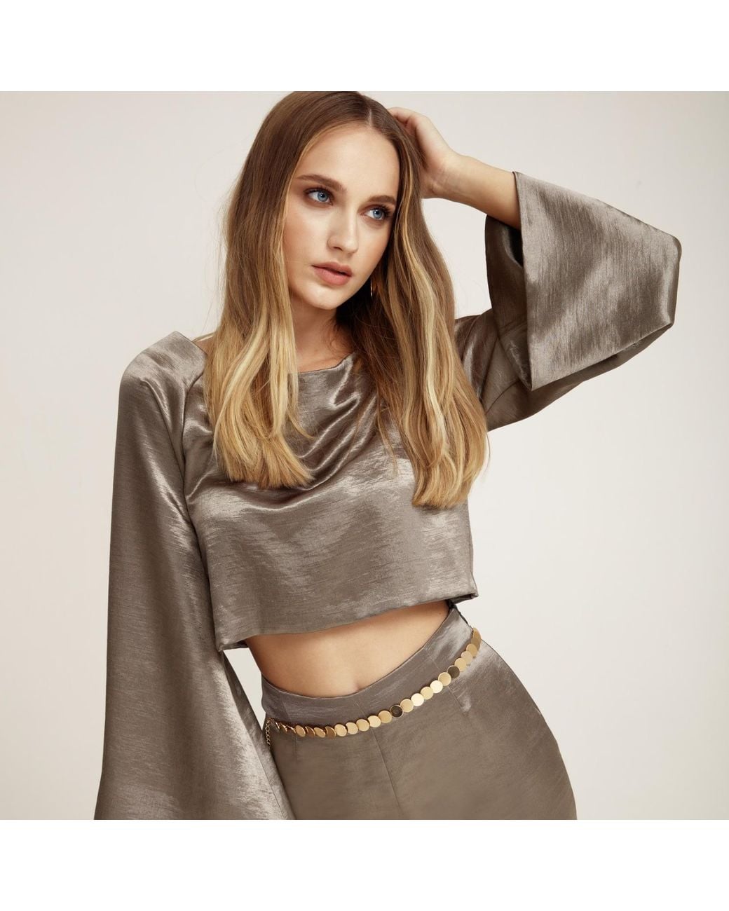 Lita Couture Gray 70S Vibes Liquid Top