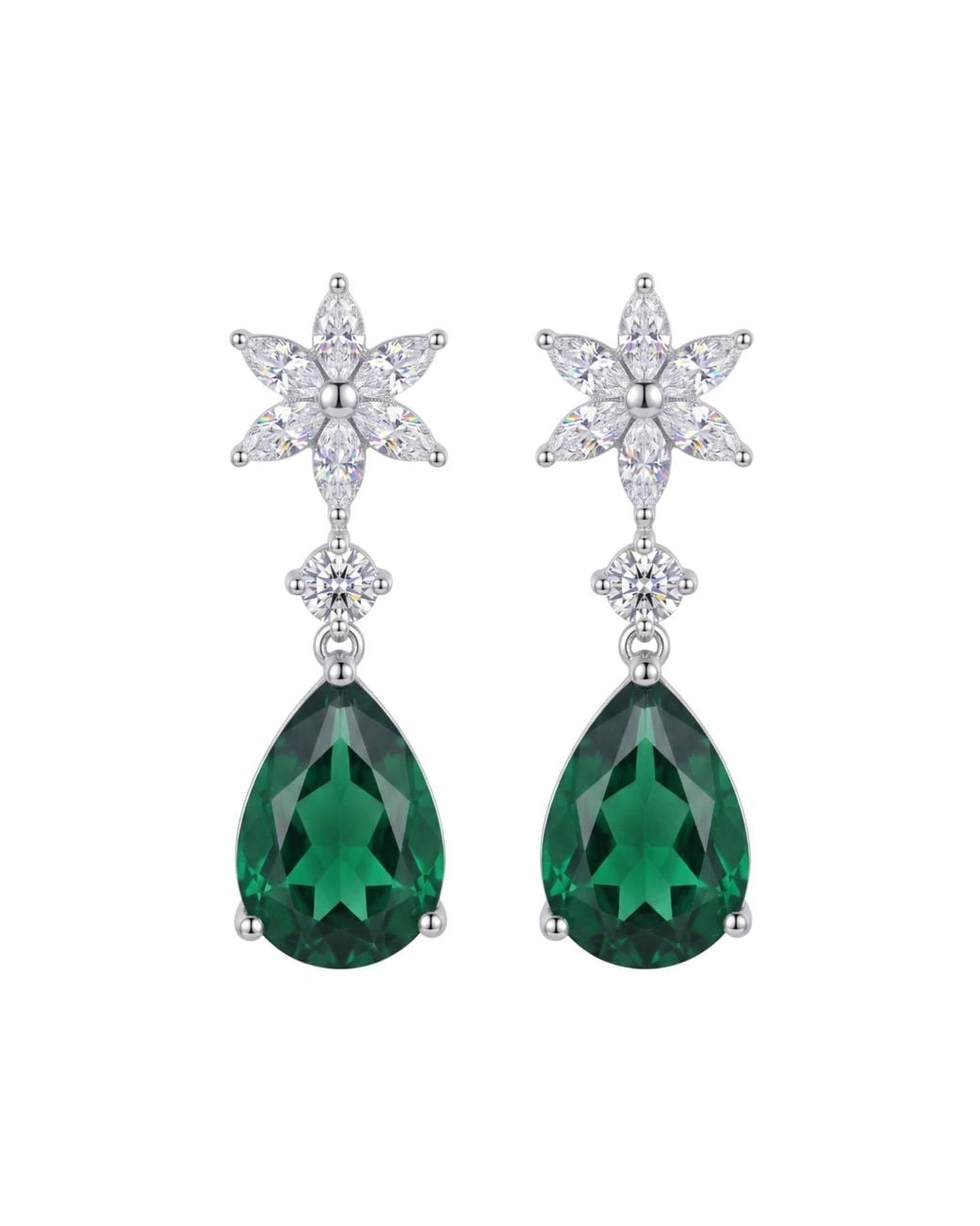 Latelita London Green Sunflower Emerald Drop Earrings