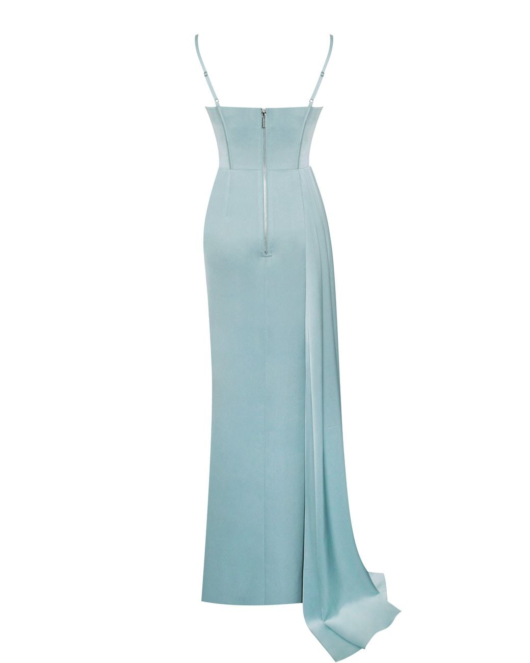 Miss Circle New York Blue Elayna Pale Strappy Satin Corset High Slit Gown