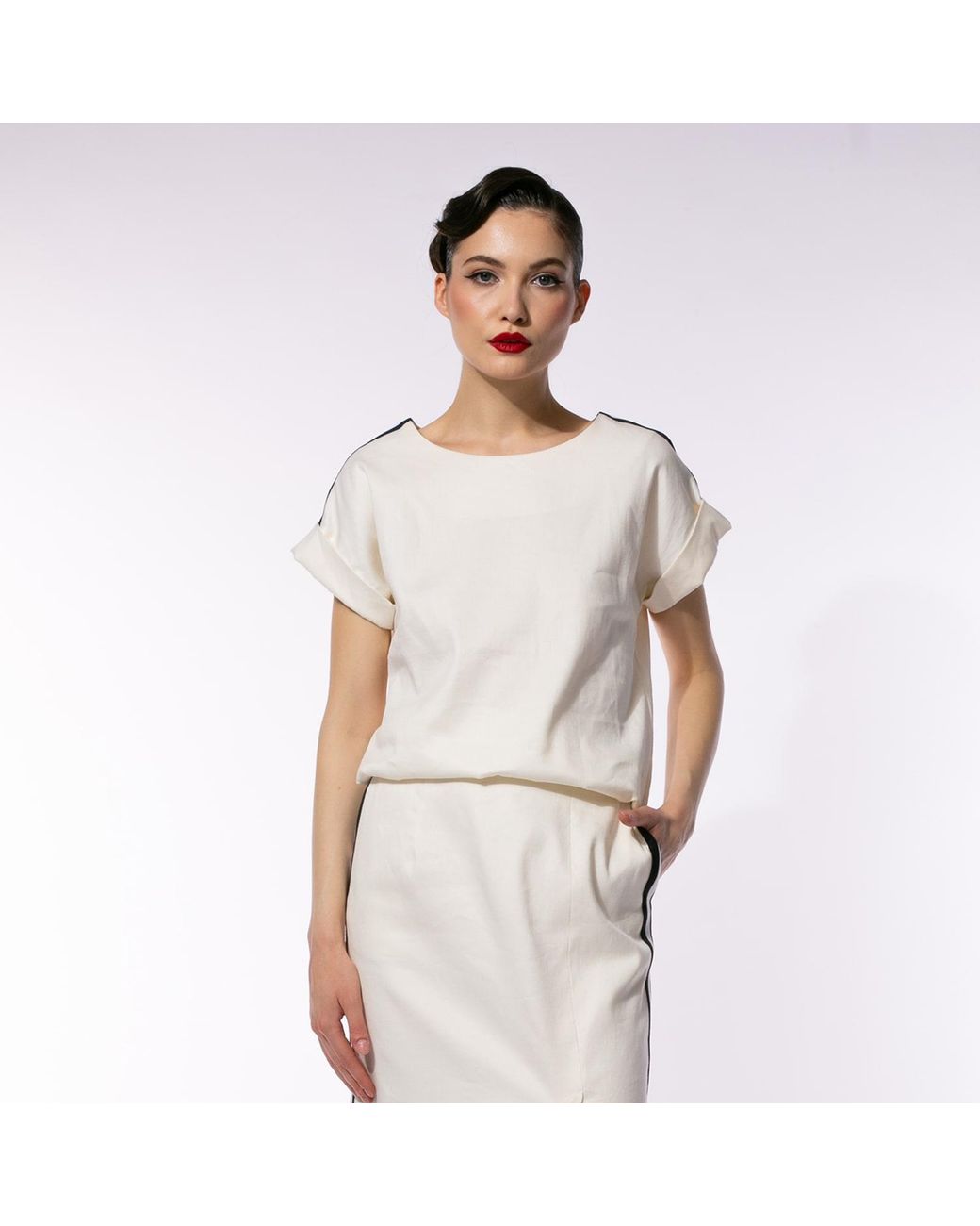 Larisa Dragna White Sailor Top With Removable Collar