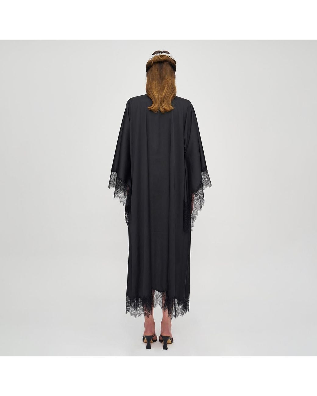 Avenue 8 Black Lace Maxi Silk Robe