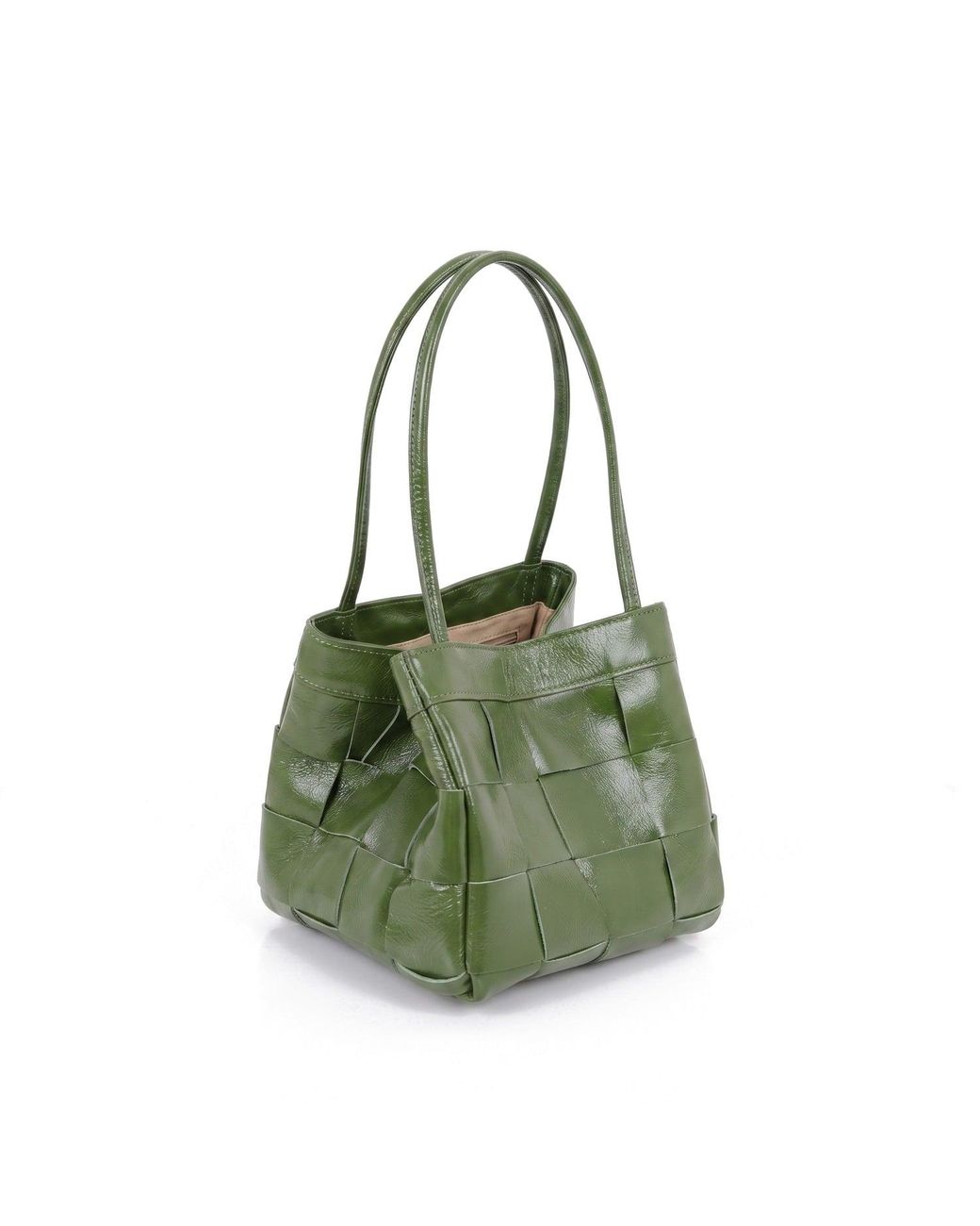 Modenaire Green Woven Leather Mini Shoulder Bag With Adjustable Crossbody Strap