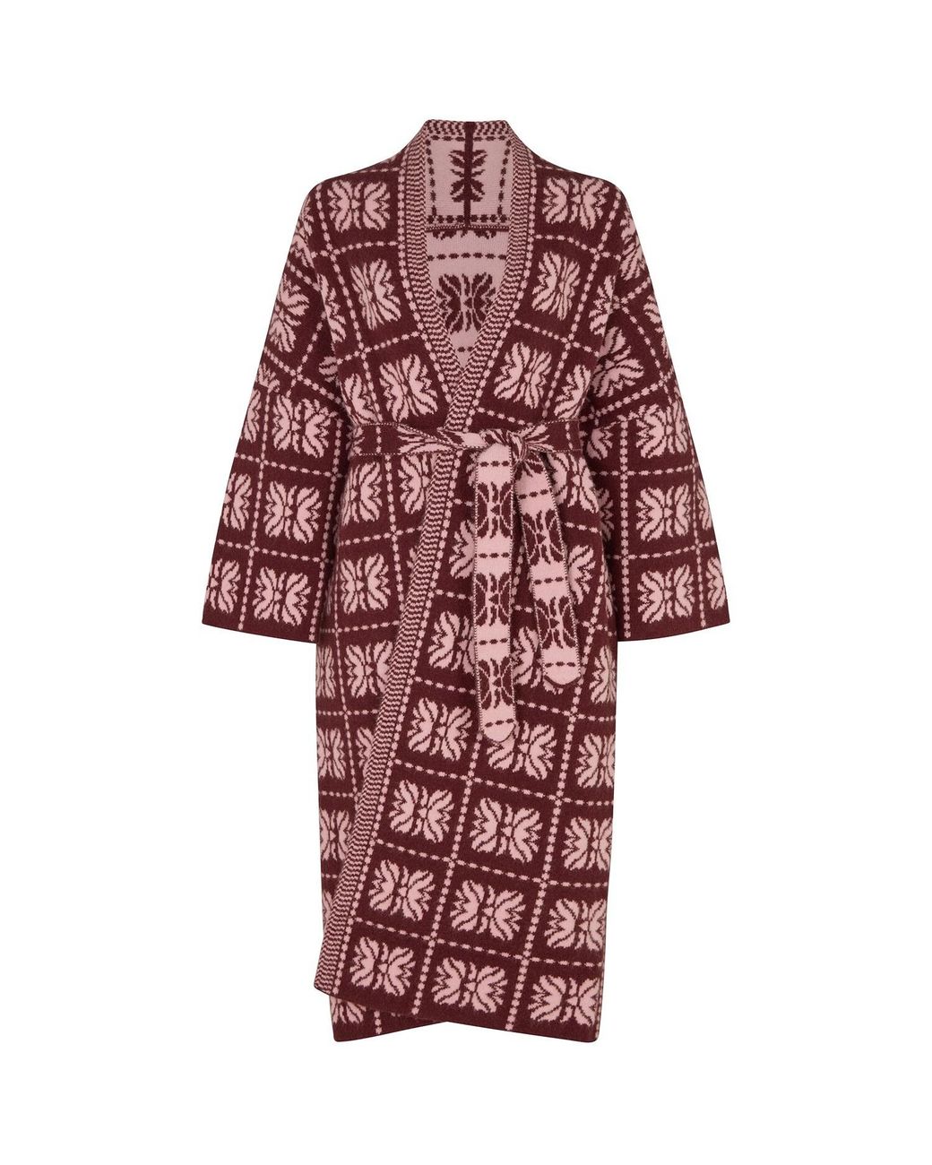 Raffya Ally Abstract Print Long Line Cardigan in Red | Lyst