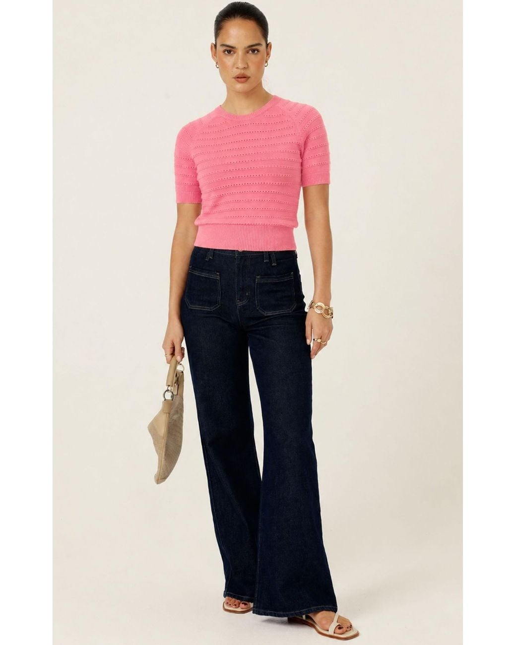SACHA DRAKE Pink Eyelet Knit Top
