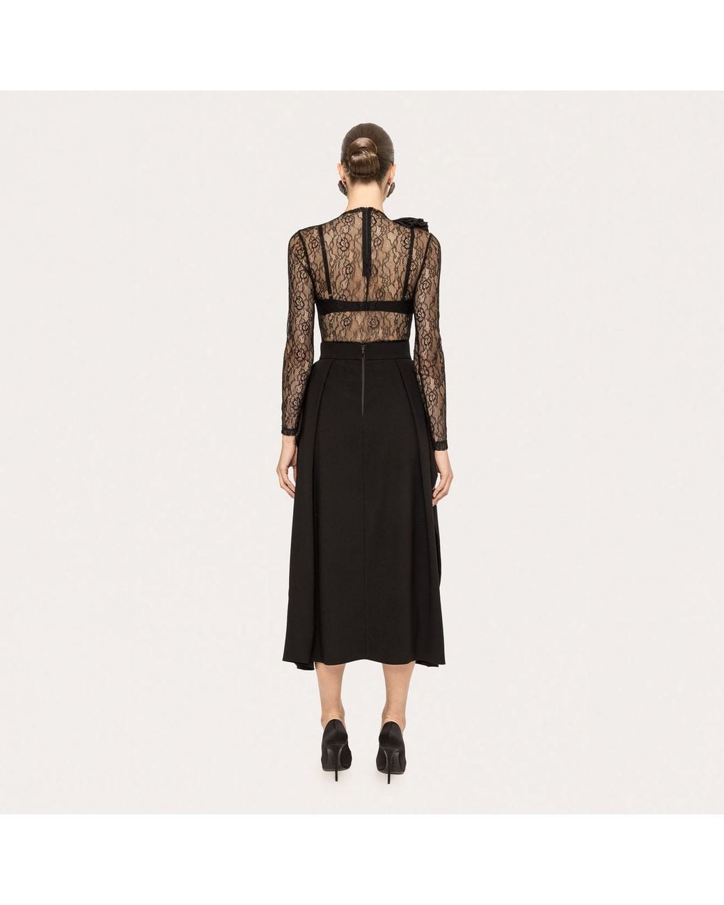Nissa Black High-Waisted Midi Skirt