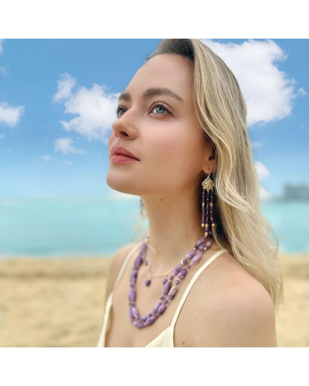 Farra Metallic Bohemian Amethyst Beaded Tassel Earrings
