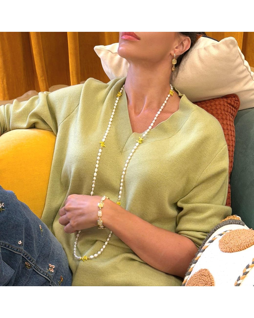 Farra Metallic Freshwater Pearl With Bamboo Coral Long Necklace