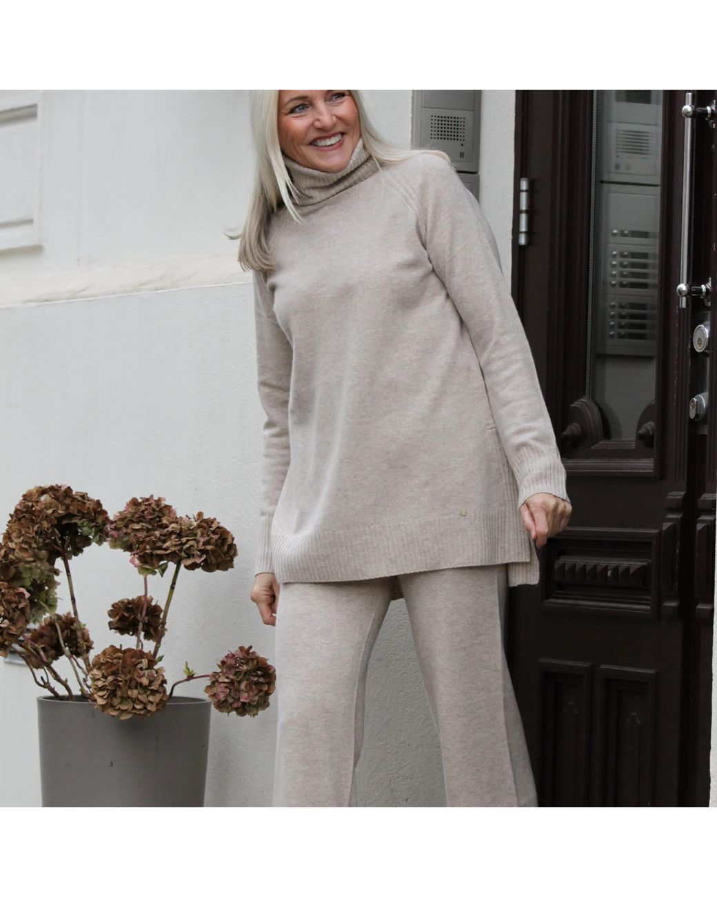 tirillm Gray Neutrals Andrea Merino Wool Loose Fitted Trouser- Melange