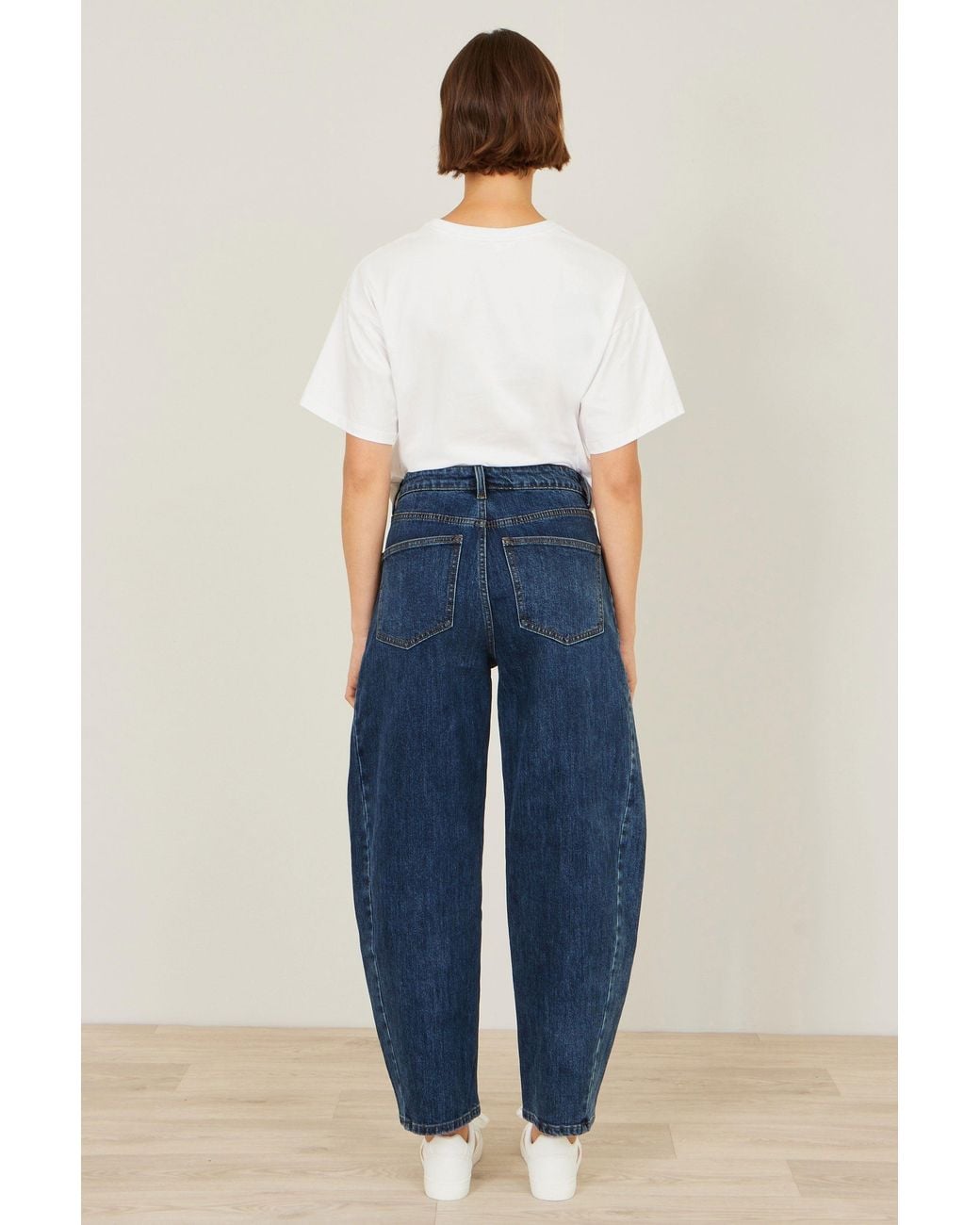 Yumi' Blue Denim Barrel Relaxed Fit Jeans