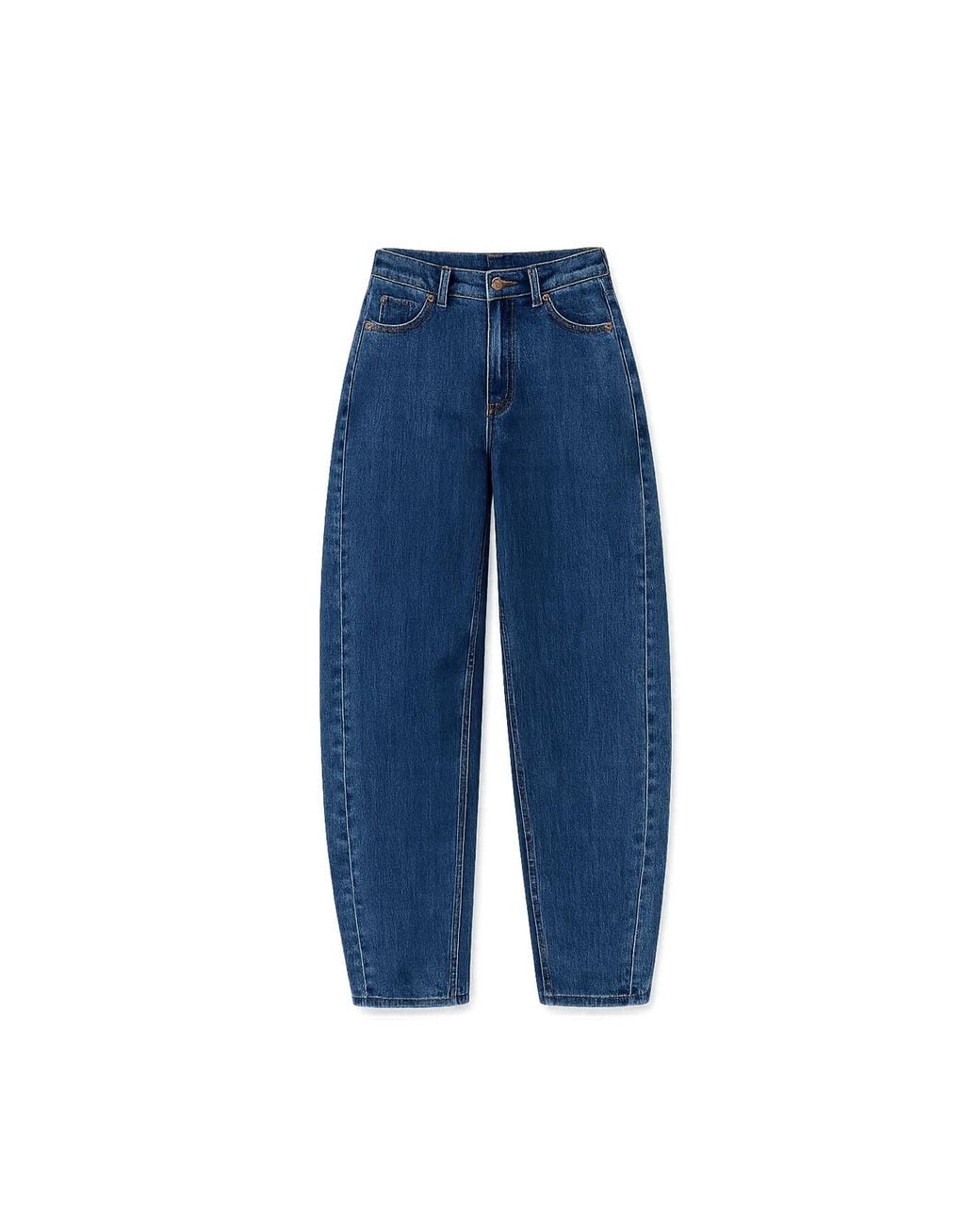 Yumi' Blue Denim Barrel Relaxed Fit Jeans