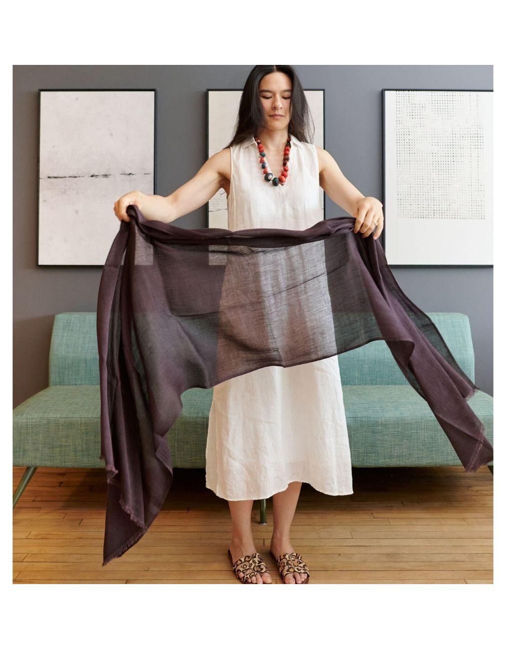 Variously Purple Resin Dark Hand Woven Soft Linen Silk Scarf