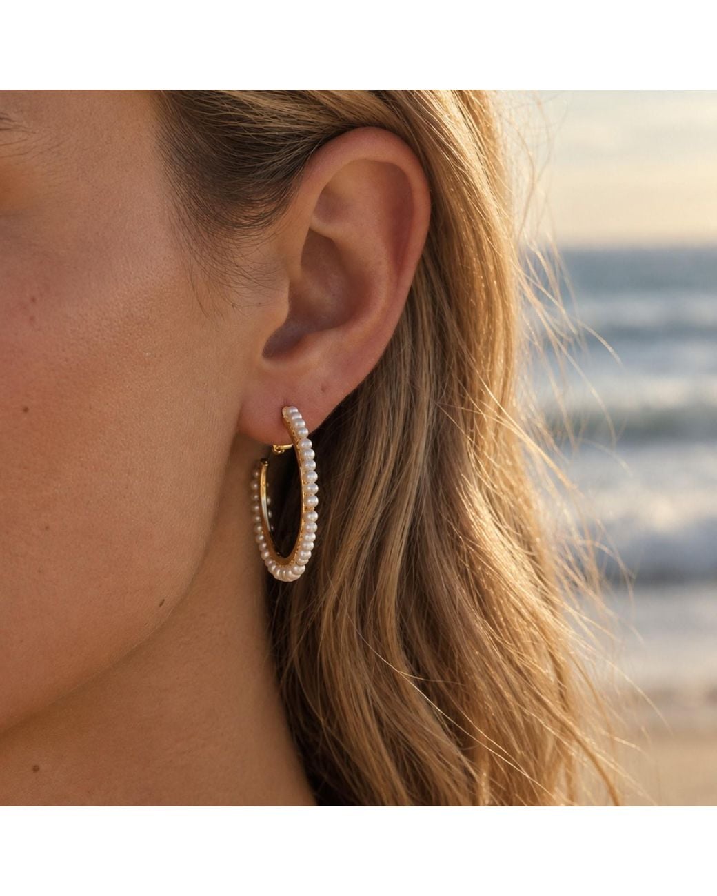 Lalinde Metallic Neutrals Pearl Halo Hoops