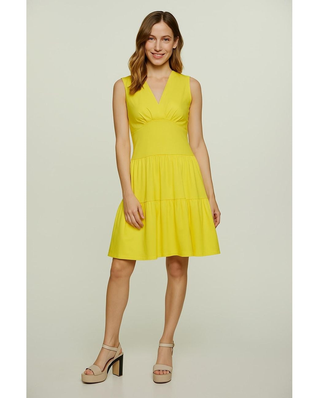 Conquista Yellow Sleeveless V-Neck Jersey Dress
