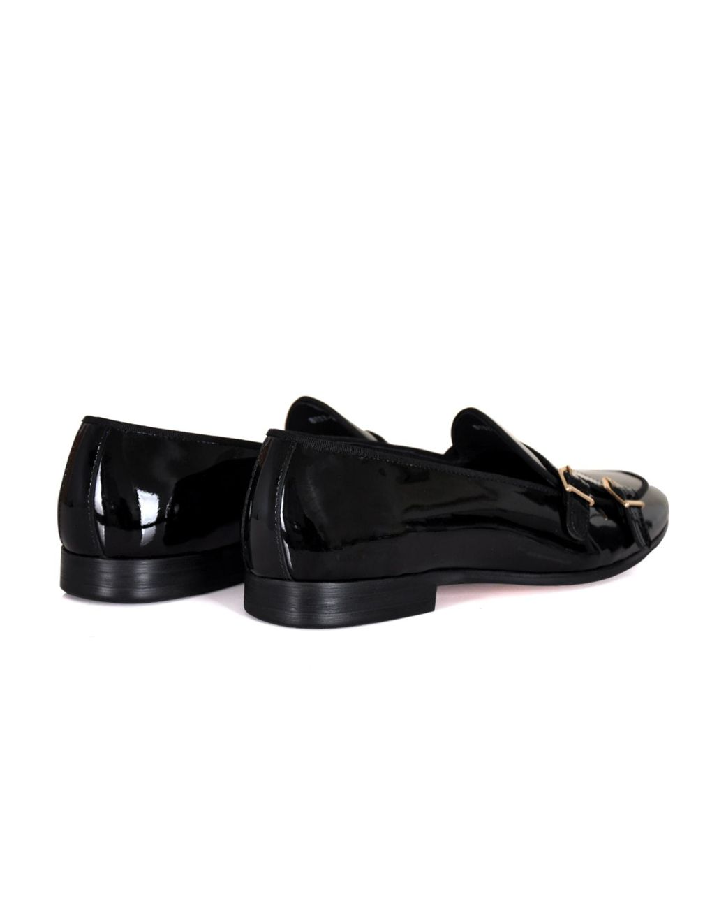 DAVID WEJ Black Lorenzo Patent Monk Strap Loafers for men