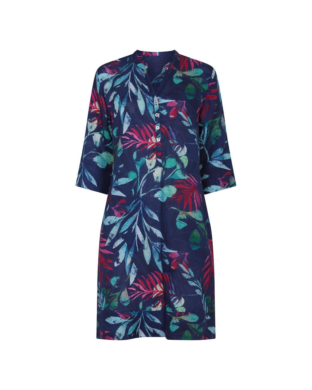 NoLoGo-chic Blue Leafy Tropic Tunic Dress