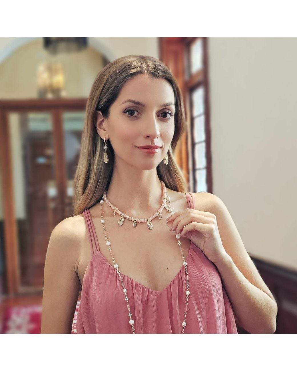 Farra Metallic Bohemian Rose Quartz & Freshwater Pearl Drop Earrings