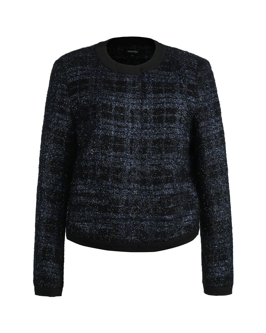 Smart and Joy Black Minimalist Tartan Crop Jacket